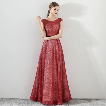 Bling Bling Red Evening Dresses 2018 A Line Princess Scoop Neck Sleeveless Glitter Tulle Sash Floor Length Long Ruffle Backless Formal Dresses