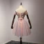 Chic / Belle Perle Rose de retour Robe De Graduation 2017 Volants en Cascade Courte Robe Boule De l'épaule Manches Courtes Dos Nu Appliques Fleur Perlage Robe De Ceremonie