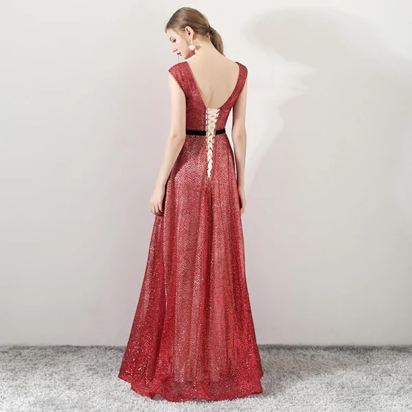 Bling Bling Rouge Robe De Soirée 2018 Princesse Encolure Dégagée Sans Manches Glitter Tulle Ceinture Longue Volants Dos Nu Robe De Ceremonie