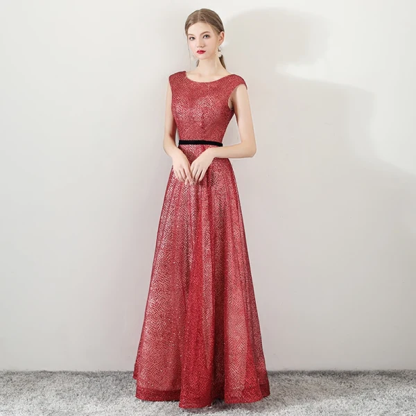 Bling Bling Rouge Robe De Soirée 2018 Princesse Encolure Dégagée Sans Manches Glitter Tulle Ceinture Longue Volants Dos Nu Robe De Ceremonie