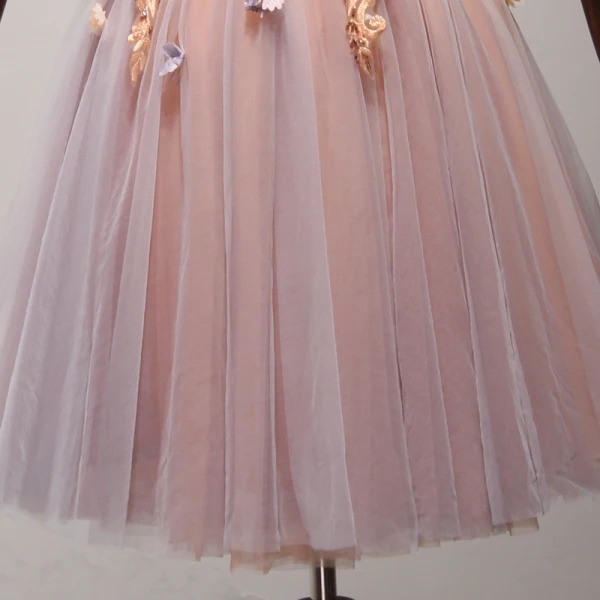 Chic / Belle Perle Rose de retour Robe De Graduation 2017 Volants en Cascade Courte Robe Boule De l'épaule Manches Courtes Dos Nu Appliques Fleur Perlage Robe De Ceremonie