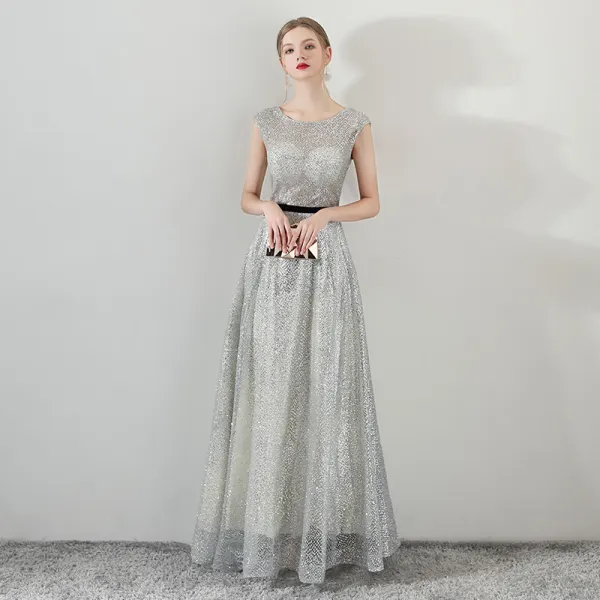 Bling Bling Rouge Robe De Soirée 2018 Princesse Encolure Dégagée Sans Manches Glitter Tulle Ceinture Longue Volants Dos Nu Robe De Ceremonie