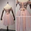 Chic / Belle Perle Rose de retour Robe De Graduation 2017 Volants en Cascade Courte Robe Boule De l'épaule Manches Courtes Dos Nu Appliques Fleur Perlage Robe De Ceremonie