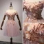 Chic / Belle Perle Rose de retour Robe De Graduation 2017 Volants en Cascade Courte Robe Boule De l'épaule Manches Courtes Dos Nu Appliques Fleur Perlage Robe De Ceremonie
