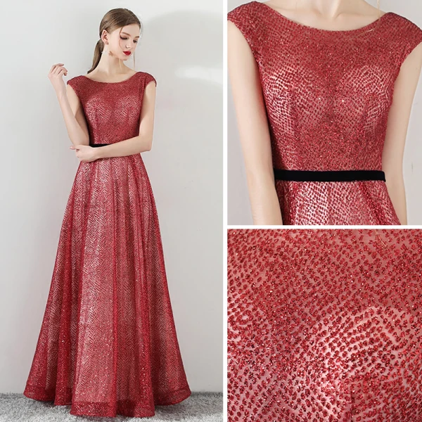 Bling Bling Rouge Robe De Soirée 2018 Princesse Encolure Dégagée Sans Manches Glitter Tulle Ceinture Longue Volants Dos Nu Robe De Ceremonie