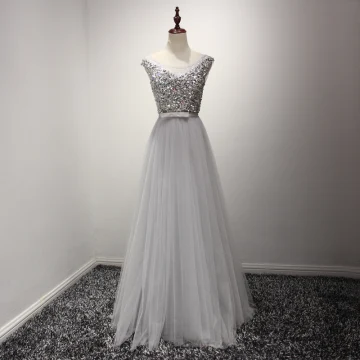 Mode Grå Aftonklänningar 2017 Prinsessa Långa Cascading Volanger Urringning Ärmlös Halterneck Rhinestone Kristall Pärla Glittriga Glitter Paljetter Rosett Skärp Formella Klänningar