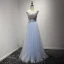 Moderne / Mode Gris Robe De Soirée 2017 Princesse Longue Volants en Cascade Encolure Dégagée Sans Manches Dos Nu Faux Diamant Cristal Perle Glitter Paillettes Noeud Ceinture Robe De Ceremonie