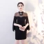 Simple Noire Transparentes Robe De Soirée 2018 Col Haut Unique Manches Longues Courte Robe De Ceremonie