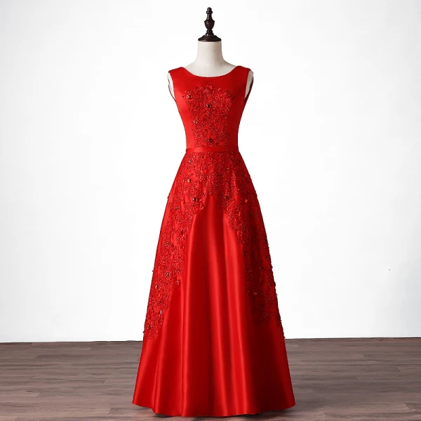 Chic / Beautiful Burgundy Evening Dresses  2018 A-Line / Princess Scoop Neck Sleeveless Appliques Lace Crystal Sash Floor-Length / Long Ruffle Backless Formal Dresses