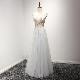 Chic Belle Bleu Ciel Robe De Soirée 2017 Princesse Longue Volants En Cascade V Cou Sans Manches Dos Nu Appliques Fleur Perlage Cristal Noeud Ceinture Robe De Ceremonie