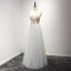 Chic / Beautiful Sky Blue Evening Dresses  2017 A-Line / Princess Floor-Length / Long Cascading Ruffles V-Neck Sleeveless Backless Appliques Flower Beading Crystal Bow Sash Formal Dresses