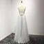 Chic / Beautiful Sky Blue Evening Dresses  2017 A-Line / Princess Floor-Length / Long Cascading Ruffles V-Neck Sleeveless Backless Appliques Flower Beading Crystal Bow Sash Formal Dresses