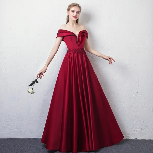 Elegant Burgundy Evening Dresses 2018 A-Line / Princess Off-The ...