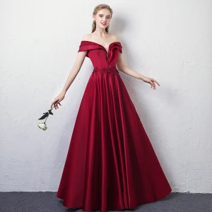 Eleganckie Burgund Sukienki Wieczorowe 2018 Princessa Przy Ramieniu V Szyja Kótkie Rękawy Aplikacje Z Koronki Frezowanie Kryształ Długie Wzburzyć Bez Pleców Sukienki Wizytowe