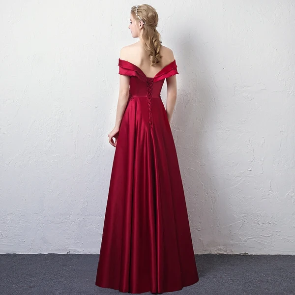 Elegant Burgundy Evening Dresses 2018 A-Line / Princess Off-The-Shoulder V-Neck Short Sleeve Appliques Lace Beading Crystal Floor-Length / Long Ruffle Backless Formal Dresses