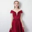 Elegant Burgundy Evening Dresses  2018 A-Line / Princess Off-The-Shoulder V-Neck Short Sleeve Appliques Lace Beading Crystal Floor-Length / Long Ruffle Backless Formal Dresses