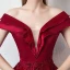 Elegant Burgundy Evening Dresses  2018 A-Line / Princess Off-The-Shoulder V-Neck Short Sleeve Appliques Lace Beading Crystal Floor-Length / Long Ruffle Backless Formal Dresses