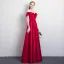 Elegant Burgundy Evening Dresses  2018 A-Line / Princess Off-The-Shoulder V-Neck Short Sleeve Appliques Lace Beading Crystal Floor-Length / Long Ruffle Backless Formal Dresses