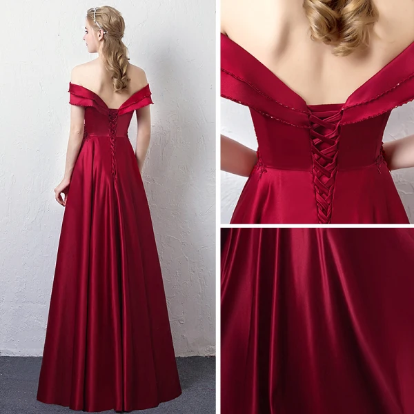 Elegant Burgundy Evening Dresses 2018 A-Line / Princess Off-The-Shoulder V-Neck Short Sleeve Appliques Lace Beading Crystal Floor-Length / Long Ruffle Backless Formal Dresses
