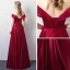 Elegant Burgundy Evening Dresses  2018 A-Line / Princess Off-The-Shoulder V-Neck Short Sleeve Appliques Lace Beading Crystal Floor-Length / Long Ruffle Backless Formal Dresses