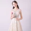 Bling Bling Champagne Evening Dresses  2018 A-Line / Princess Scoop Neck Sleeveless Appliques Flower Sequins Beading Sash Court Train Ruffle Formal Dresses