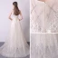 Bling Bling Champagne Evening Dresses  2018 A-Line / Princess Scoop Neck Sleeveless Appliques Flower Sequins Beading Sash Court Train Ruffle Formal Dresses
