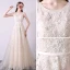 Bling Bling Champagne Evening Dresses  2018 A-Line / Princess Scoop Neck Sleeveless Appliques Flower Sequins Beading Sash Court Train Ruffle Formal Dresses