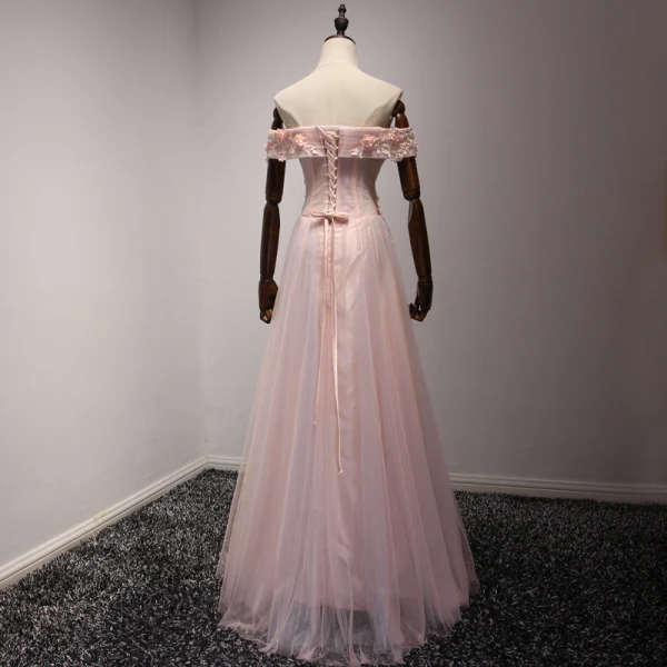 Chic / Beautiful Pearl Pink Evening Dresses 2017 A-Line / Princess Floor-Length / Long Cascading Ruffles Off-The-Shoulder Short Sleeve Backless Appliques Flower Beading Formal Dresses