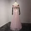 Chic / Beautiful Pearl Pink Evening Dresses  2017 A-Line / Princess Floor-Length / Long Cascading Ruffles Off-The-Shoulder Short Sleeve Backless Appliques Flower Beading Formal Dresses