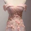 Chic / Beautiful Pearl Pink Evening Dresses  2017 A-Line / Princess Floor-Length / Long Cascading Ruffles Off-The-Shoulder Short Sleeve Backless Appliques Flower Beading Formal Dresses