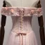 Chic / Beautiful Pearl Pink Evening Dresses  2017 A-Line / Princess Floor-Length / Long Cascading Ruffles Off-The-Shoulder Short Sleeve Backless Appliques Flower Beading Formal Dresses
