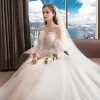 Chic / Beautiful Ivory Wedding Dresses 2018 A-Line / Princess Sweetheart Long Sleeve Appliques Lace Beading Ruffle Royal Train