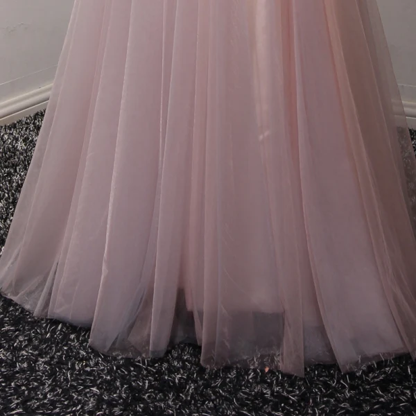 Chic / Beautiful Pearl Pink Evening Dresses 2017 A-Line / Princess Floor-Length / Long Cascading Ruffles Off-The-Shoulder Short Sleeve Backless Appliques Flower Beading Formal Dresses