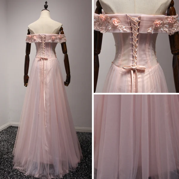 Chic / Beautiful Pearl Pink Evening Dresses 2017 A-Line / Princess Floor-Length / Long Cascading Ruffles Off-The-Shoulder Short Sleeve Backless Appliques Flower Beading Formal Dresses