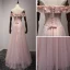 Chic / Beautiful Pearl Pink Evening Dresses  2017 A-Line / Princess Floor-Length / Long Cascading Ruffles Off-The-Shoulder Short Sleeve Backless Appliques Flower Beading Formal Dresses