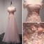 Chic / Beautiful Pearl Pink Evening Dresses  2017 A-Line / Princess Floor-Length / Long Cascading Ruffles Off-The-Shoulder Short Sleeve Backless Appliques Flower Beading Formal Dresses