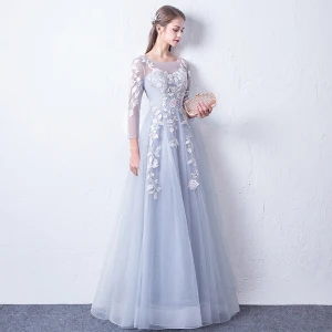 Snygga Fina Silver Genomskinliga Aftonklänningar 2018 Prinsessa Urringning Långärmad Appliqués Spets Långa Ruffle Halterneck Formella Klänningar