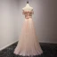 Chic / Beautiful Champagne Evening Dresses  2017 A-Line / Princess Floor-Length / Long Cascading Ruffles Off-The-Shoulder Short Sleeve Backless Appliques Flower Beading Crystal Formal Dresses