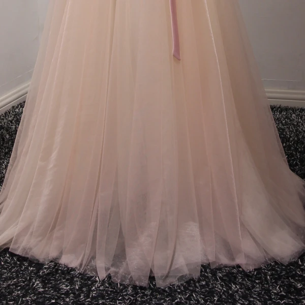 Chic / Beautiful Champagne Evening Dresses 2017 A-Line / Princess Floor-Length / Long Cascading Ruffles Off-The-Shoulder Short Sleeve Backless Appliques Flower Beading Crystal Formal Dresses