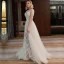 Schlicht Ivory / Creme Strand Brautkleider 2018 A Linie V-Ausschnitt Ärmellos Rückenfreies Applikationen Blumen Perle Pailletten Rüschen Sweep / Pinsel Zug