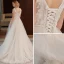 Schlicht Ivory / Creme Strand Brautkleider 2018 A Linie V-Ausschnitt Ärmellos Rückenfreies Applikationen Blumen Perle Pailletten Rüschen Sweep / Pinsel Zug