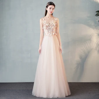 Modern Fashion Pearl Pink See Through Evening Dresses 2018 A Line Princess Scoop Neck 3 4 Sleeve Butterfly Appliques Lace Floor Length Long Ruffle Formal Dresses