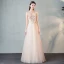 Modern / Fashion Pearl Pink See-through Evening Dresses  2018 A-Line / Princess Scoop Neck 3/4 Sleeve Butterfly Appliques Lace Floor-Length / Long Ruffle Formal Dresses
