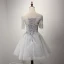 Modern / Fashion Grey Party Dresses 2017 Cascading Ruffles Short A-Line / Princess Off-The-Shoulder 1/2 Sleeves Backless Lace Appliques Beading Sequins Bow Sash Formal Dresses