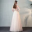 Modern / Fashion Pearl Pink See-through Evening Dresses  2018 A-Line / Princess Scoop Neck 3/4 Sleeve Butterfly Appliques Lace Floor-Length / Long Ruffle Formal Dresses