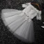 Modern / Fashion Grey Party Dresses 2017 Cascading Ruffles Short A-Line / Princess Off-The-Shoulder 1/2 Sleeves Backless Lace Appliques Beading Sequins Bow Sash Formal Dresses