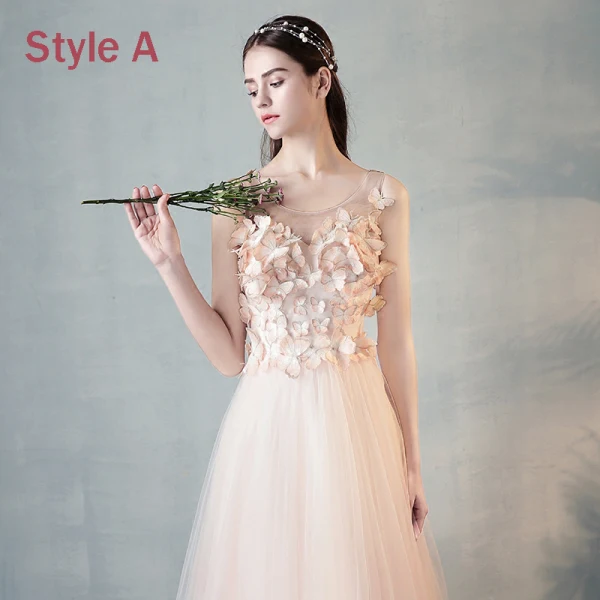 Modern / Fashion Pearl Pink See-through Evening Dresses 2018 A-Line / Princess Scoop Neck 3/4 Sleeve Butterfly Appliques Lace Floor-Length / Long Ruffle Formal Dresses
