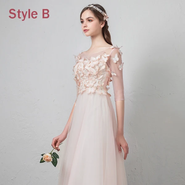Modern / Fashion Pearl Pink See-through Evening Dresses 2018 A-Line / Princess Scoop Neck 3/4 Sleeve Butterfly Appliques Lace Floor-Length / Long Ruffle Formal Dresses