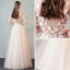 Modern / Fashion Pearl Pink See-through Evening Dresses  2018 A-Line / Princess Scoop Neck 3/4 Sleeve Butterfly Appliques Lace Floor-Length / Long Ruffle Formal Dresses