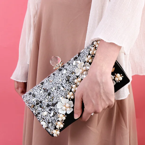 Vintage Svarta Pärla Rhinestone Bal Kuvertväska 2023